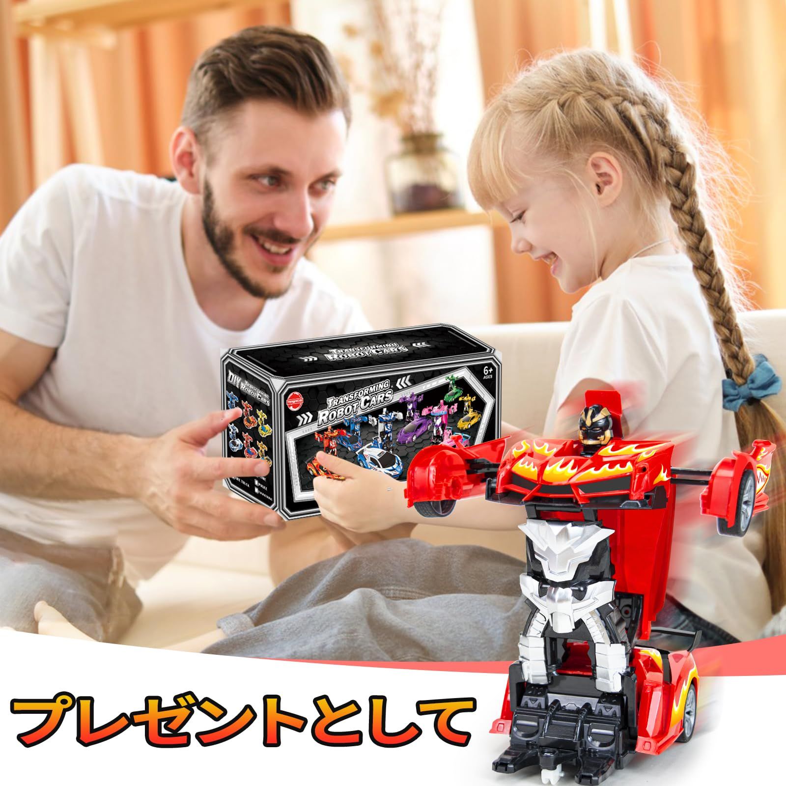 新品 ラジコンカー 変形 車おもちゃ 変身 ロボット ラジコン 車 リモコン 1/18 RCカー 多機能ロボットおもちゃ 360度回転 こども向け 誕生日 クリスマス プレゼント (赤)