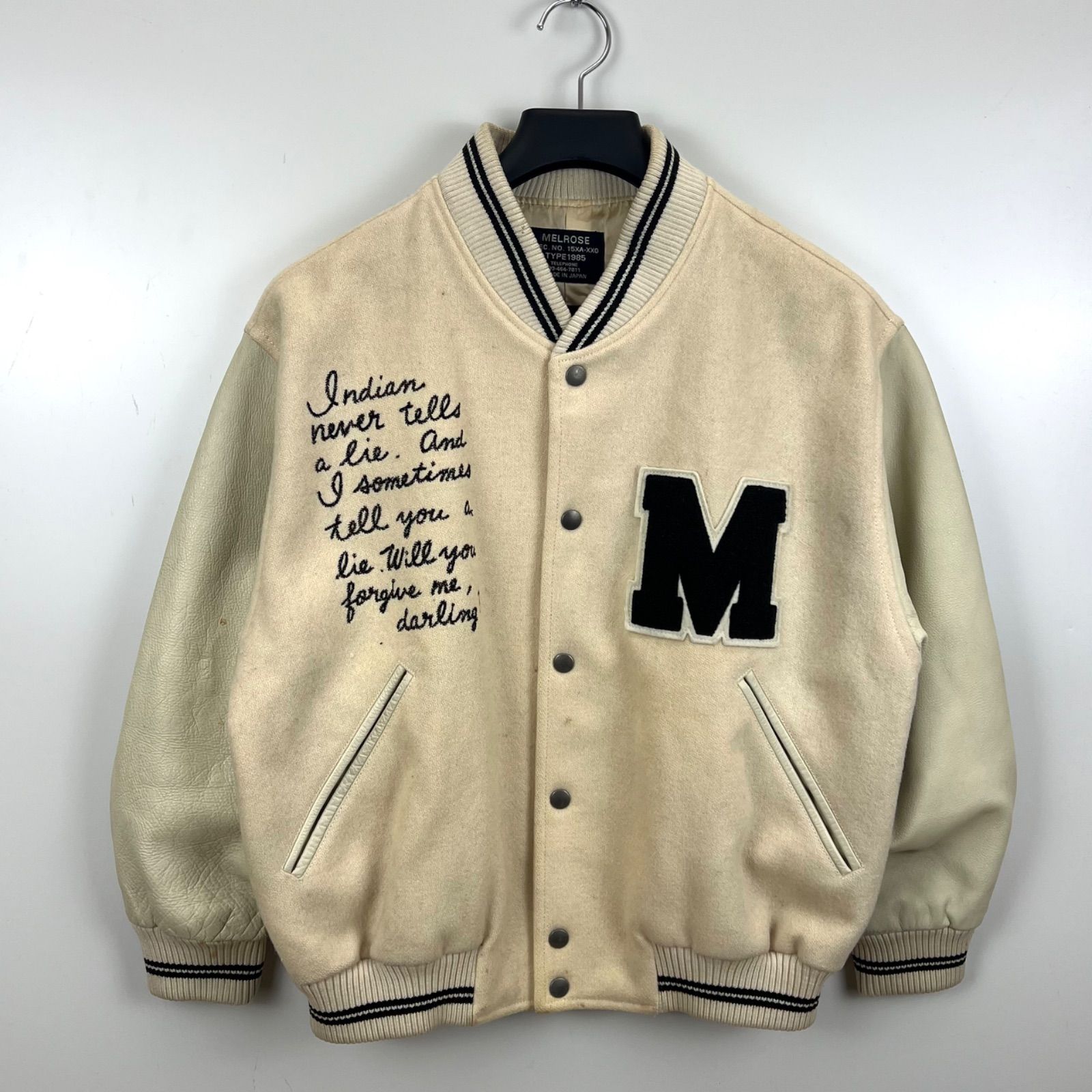 MELROSE 80 s Leather varsity jacket M メルローズ ヴィンテージ スタジャン 袖レザー 本革 牛革 カラー