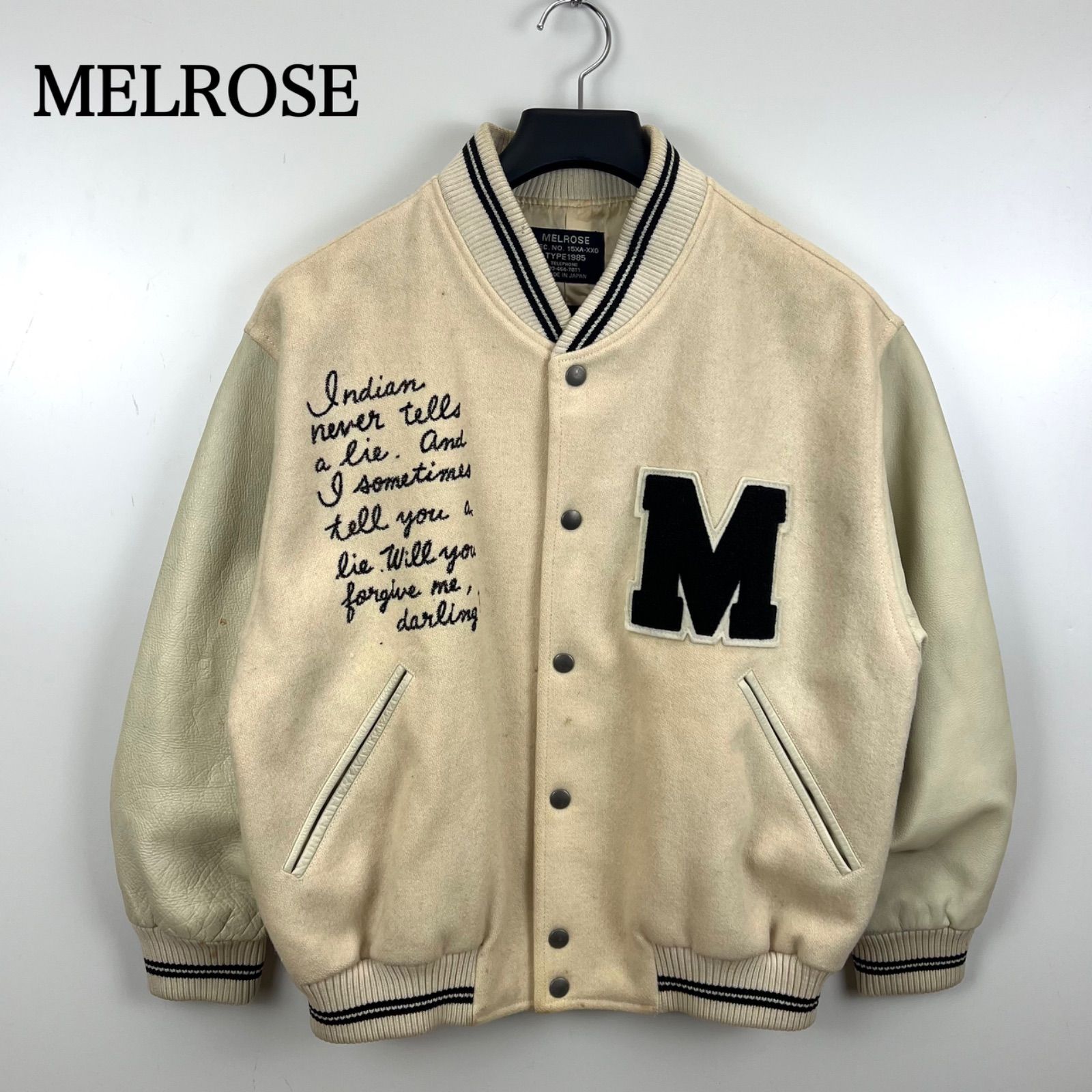 MELROSE 80 s Leather varsity jacket M メルローズ ヴィンテージ スタジャン 袖レザー 本革 牛革 カラー