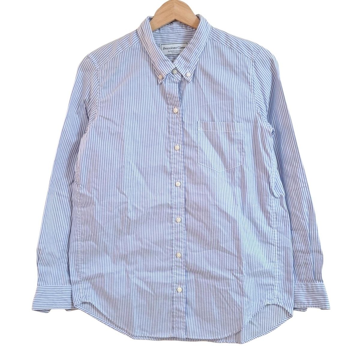 DEUXIEME CLASSE ドゥーズィエム 長袖シャツブラウス レディース 白 ライトブルー ストライプ