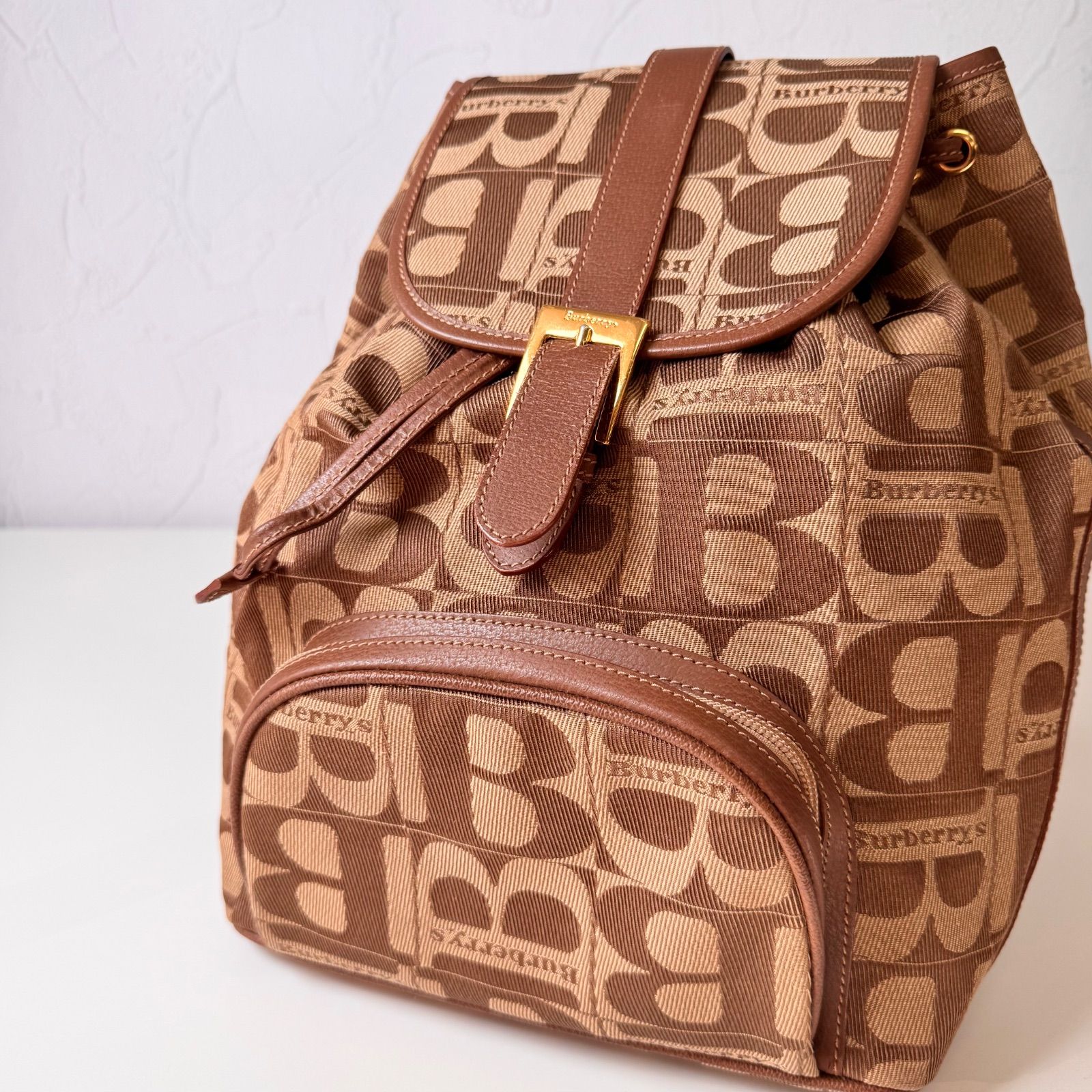 BCランク Rucksack Backpack Brown Leather Canvas 総柄 54 EL