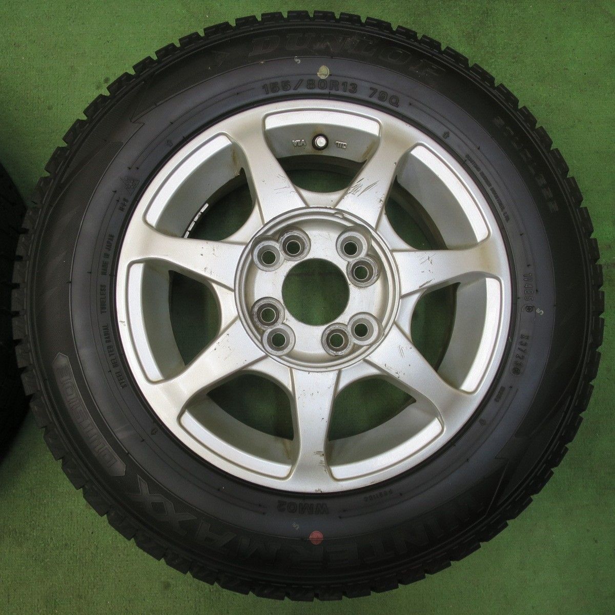  バリ溝 23年 9 5分以上 スタッドレス 155 80 R 13 ダンロップ ウインターマックス WM 02 社外 アルミ 13インチ PCD 100 114 3 4 H マルチ 5120513イス 13インチ タイヤ ホイールセット