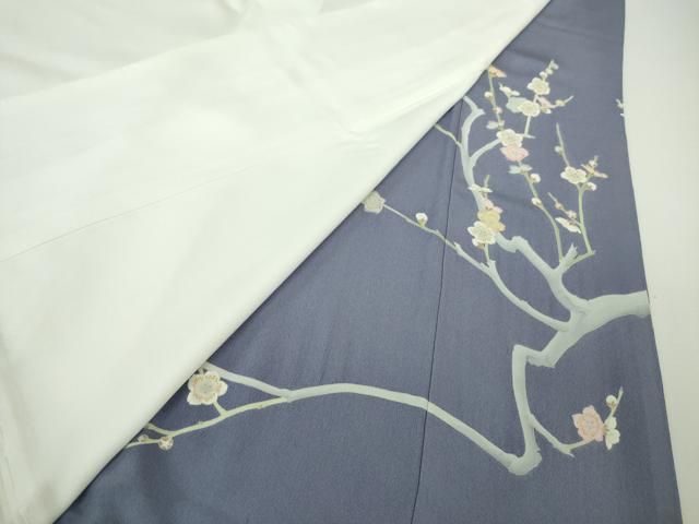 平和屋本店●極上　加賀友禅の巨匠　初代　由水十久　色留袖　童子　お面　枝梅　藤納戸色地　逸品　DZAA3821kh6 平和屋本店○極上 加賀友禅の巨匠 初代 由水十久 色留袖 童子 お面 枝