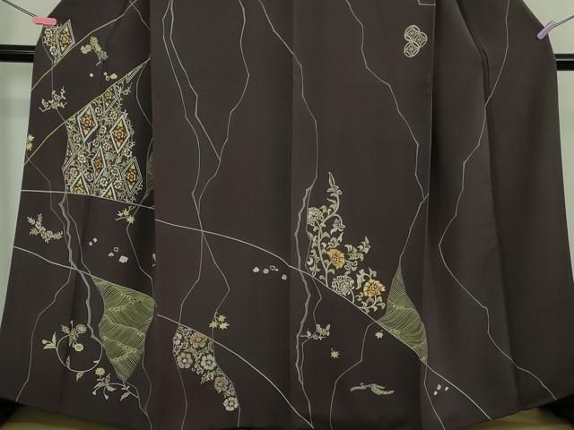 平和屋本店○極上 創業460年・千總 訪問着 刺繍 立波花文 滅紫色地