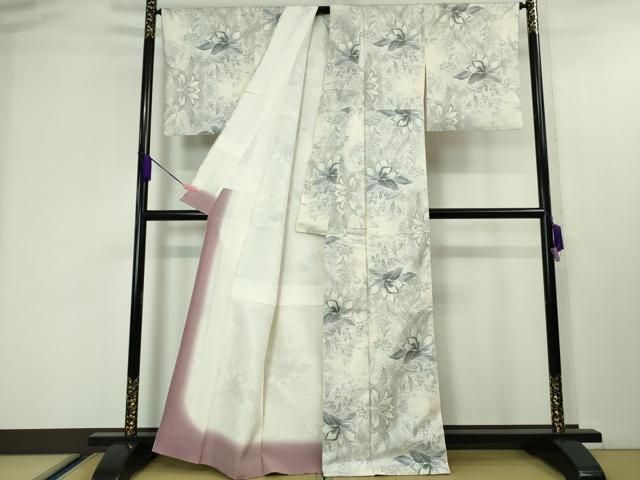 平和屋本店○極上 都喜ヱ門 本場大島紬 白大島 藤白泥 花ある人 藤絹