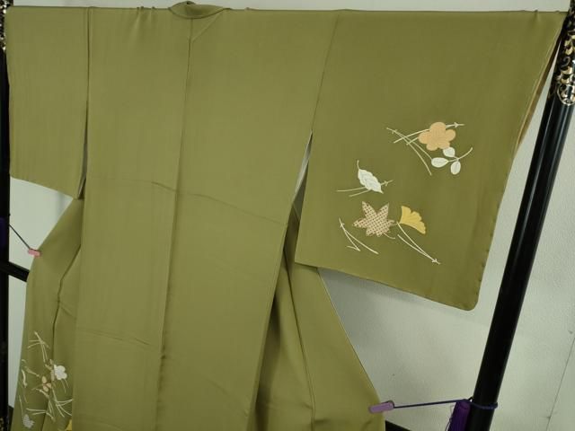 平和屋本店●極上　銀座　志ま亀　訪問着　吹寄せ文　黄海松茶色地　金彩　たとう紙付き　逸品　DZAA4872kh6 平和屋本店○極上 銀座 志ま亀 訪問着 吹寄せ文 黄海松茶色地 金彩 た