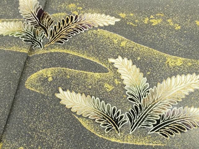 平和屋本店○極上 浦野理一 金彩友禅 訪問着 羊歯 灰桜色地 暈し染め