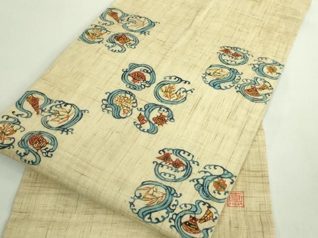 九寸名古屋帯 立波に貝