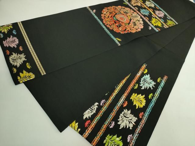 平和屋本店●最高級　龍村平蔵製　太鼓柄　本袋帯　賓草図文　黒地　金銀糸　逸品　DZAB1796kh6 平和屋本店○最高級 龍村平蔵製 太鼓柄 本袋帯 賓草図文 黒地 金銀糸