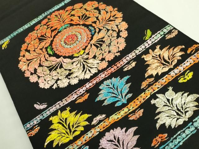 平和屋本店●最高級　龍村平蔵製　太鼓柄　本袋帯　賓草図文　黒地　金銀糸　逸品　DZAB1796kh6 平和屋本店○最高級 龍村平蔵製 太鼓柄 本袋帯 賓草図文 黒地 金銀糸
