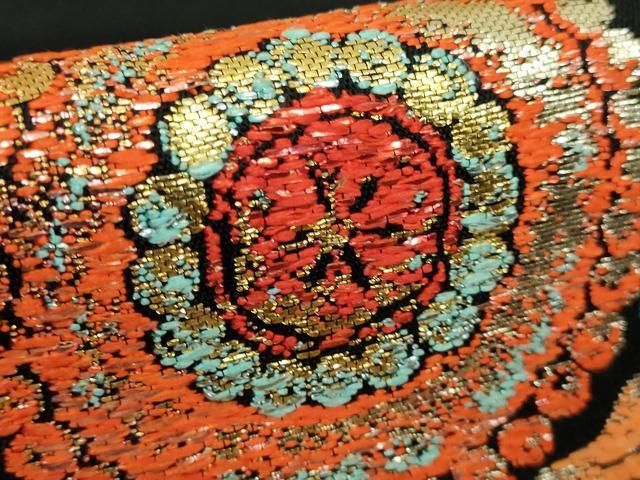 平和屋本店●最高級　龍村平蔵製　太鼓柄　本袋帯　賓草図文　黒地　金銀糸　逸品　DZAB1796kh6 平和屋本店○最高級 龍村平蔵製 太鼓柄 本袋帯 賓草図文 黒地 金銀糸