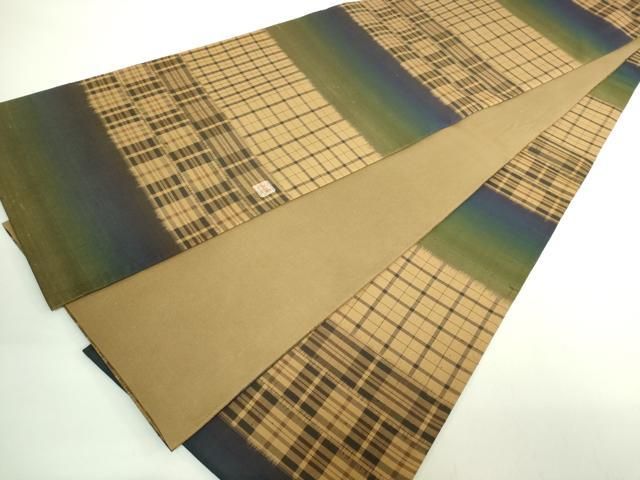 平和屋本店○極上 伝統工芸士 曽根武勇 全通柄袋帯 紬地 格子 逸品