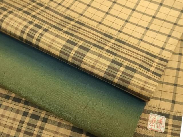 平和屋本店○極上 伝統工芸士 曽根武勇 全通柄袋帯 紬地 格子 逸品