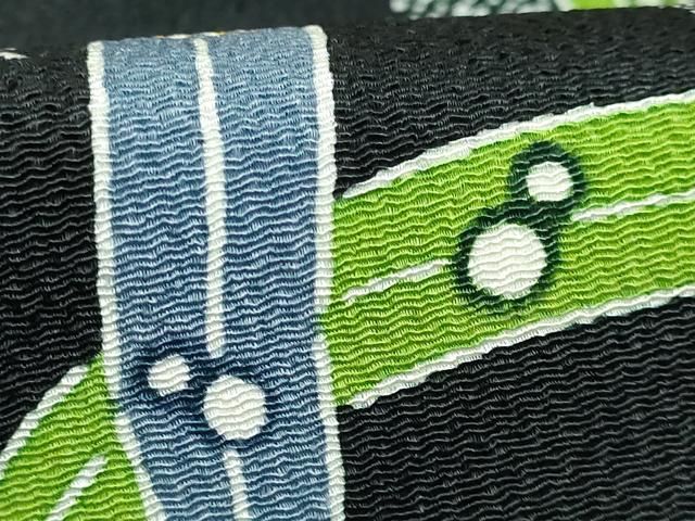  上 和染紅型 栗山紅型 栗山吉三郎 九寸名古屋帯 兎 黒地 鬼しぼ縮緬 kh 6 名古屋帯 帯