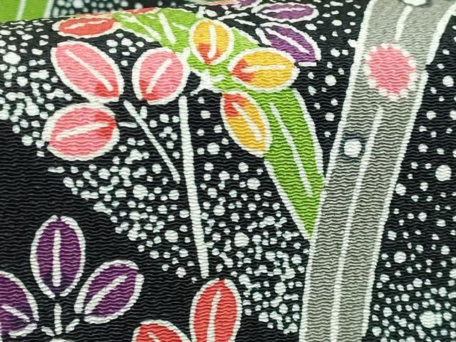 平和屋本店○極上 和染紅型 栗山紅型 栗山吉三郎 九寸名古屋帯 兎 黒地