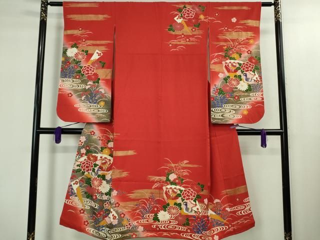上 七五三 女の子 7歳 祝着 襦袢 無双仕立て 半衿刺繍 袋帯 3点セット 檜扇鴛鴦花文 金彩 kh 6