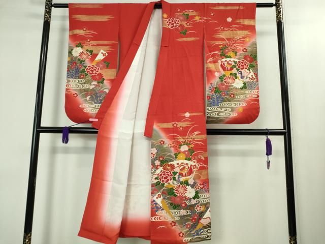  上 七五三 女の子 7歳 祝着 襦袢 無双仕立て 半衿刺繍 袋帯 3点セット 檜扇鴛鴦花文 金彩 kh 6 着物 着物ドレス 着物 浴衣 和小物