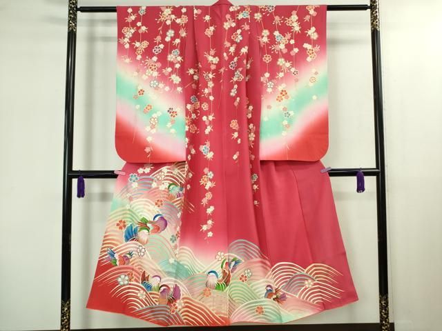 ∵ 上 女の子 十三参り 子供 祝着 襦袢 無双仕立て 半衿刺繍 袋帯 3点セット 鴛鴦 暈し染め 金彩 kh 6