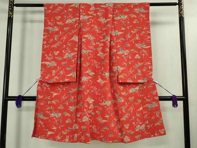 上 七五三 女の子 3歳 祝着 襦袢 半衿刺繍 袋帯 小物セット 飛鶴松花文 鬼しぼ縮緬 kh 6