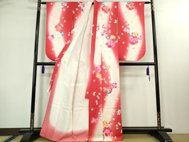  ∵ 上 女の子 十三参り 子供 祝着 襦袢 袷 半衿刺繍 セット 舞蝶花文 暈し染め kh 6 着物 着物ドレス 着物 浴衣 和小物