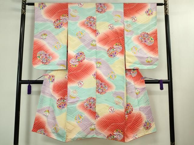 上 七五三 女の子 7歳 祝着 襦袢 袷 半衿刺繍 セット 毬 暈し染め kh 6