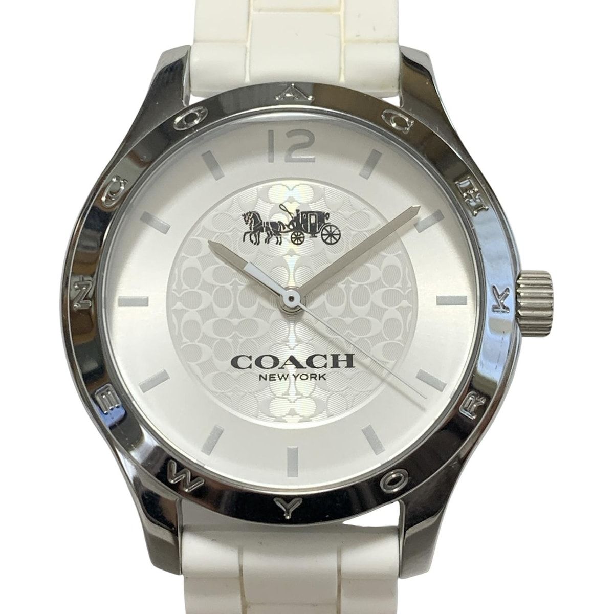 COACH コーチ 腕時計 CA.79.7.95.1260 レディース ミニシグネチャー柄 ラバーベルト シルバー