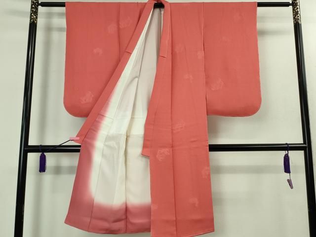 上 七五三 女の子 7歳 祝着 色無地 鏡裏地紋 韓紅色 ♥ kh 6