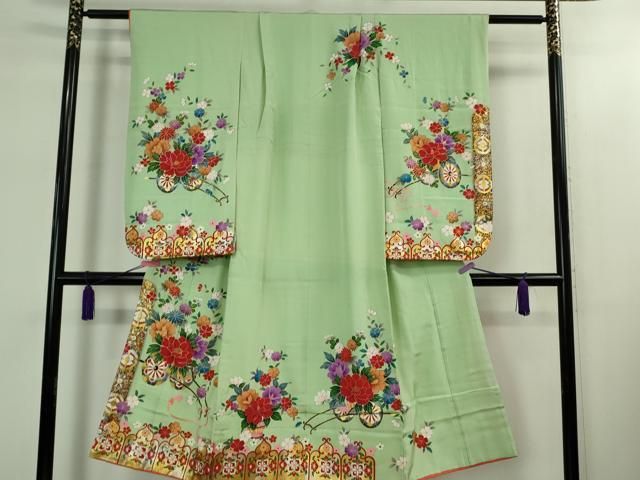 上 七五三 女の子 7歳 祝着 襦袢 単衣 半衿刺繍 セット 花車 金彩 kh 6