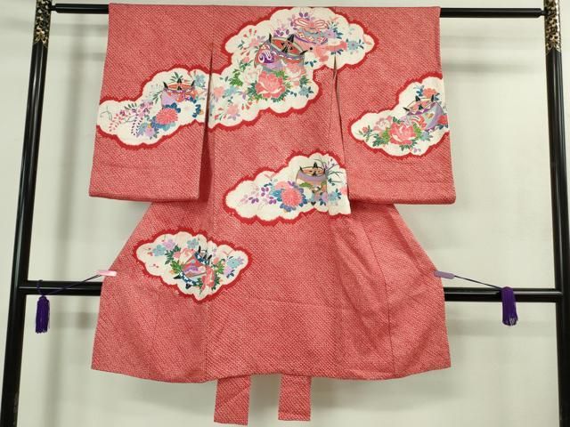 上 七五三 女の子 3歳 祝着 襦袢 袷 セット 絞り 糸車花恩 金銀彩 kh 6