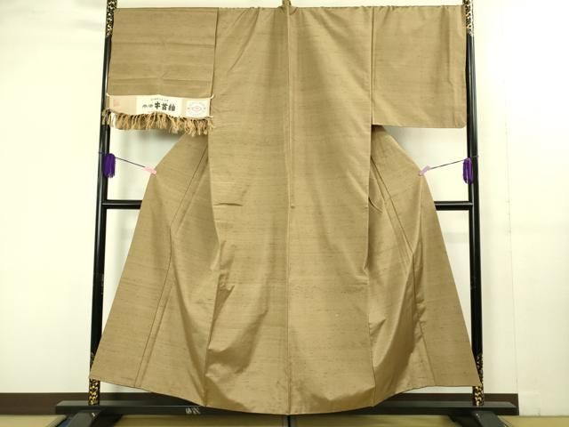 上 男性 石川県指定無形文化財 牛首紬 白山工房 手織 アンサンブル キングサイズ 朽葉色 証紙付き kh 6