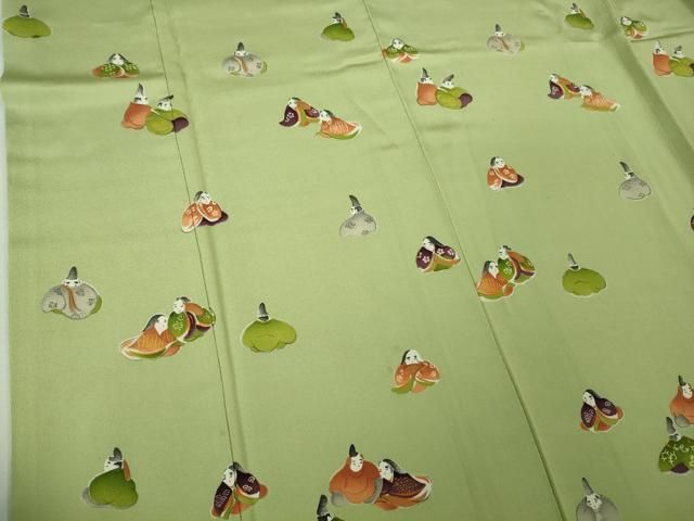 平和屋本店○極上 銀座 志ま亀 小紋 平安人物 鬼しぼ縮緬 裏葉柳色地