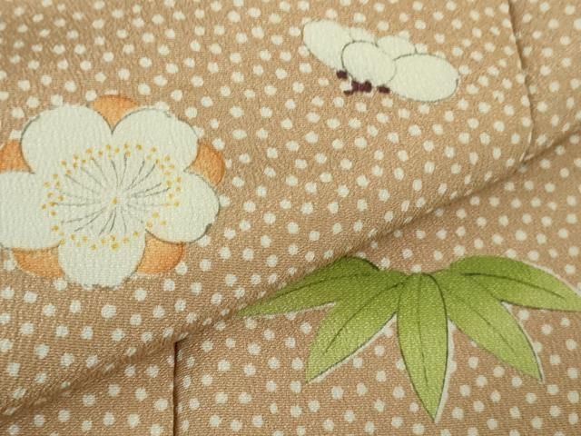 平和屋本店○極上 銀座 志ま亀 訪問着 笹梅 洗柿色地 鬼しぼ縮緬 た