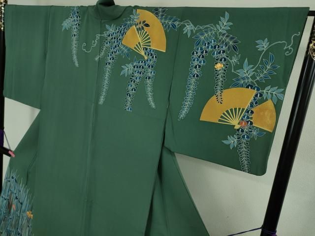 平和屋本店○極上 人間国宝 五代 田畑喜八 訪問着 駒刺繍 杜若 青碧色