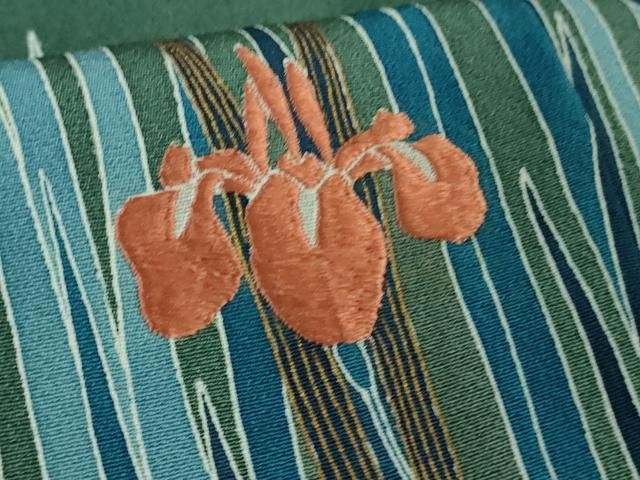 平和屋本店○極上 人間国宝 五代 田畑喜八 訪問着 駒刺繍 杜若 青碧色