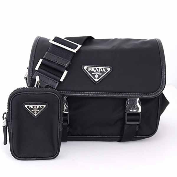 PRADA プラダ Re Nylon xサフィアーノレザー ショルダーバッグ ポーチ付き 2 VD 034 ブラック Aランク