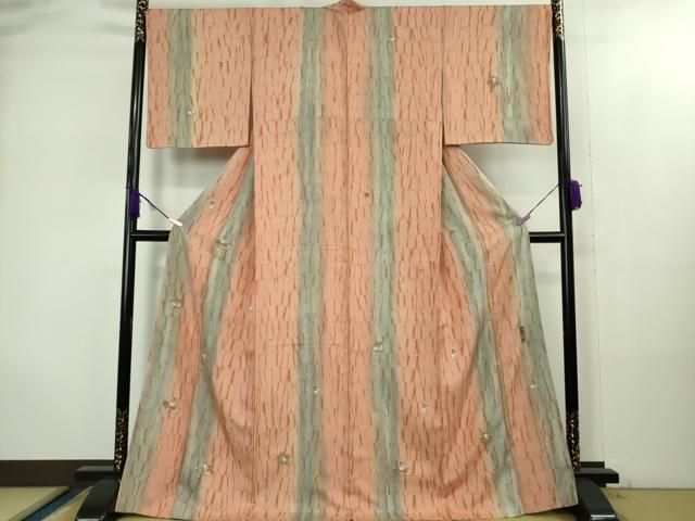 平和屋本店●極上　中国人間国宝　将雪英　訪問着　紬地　中国三大刺繍　相良刺繍　杢目絞り　舞蝶花文　逸品　DZAB1985kh6 平和屋本店○極上 中国人間国宝 将雪英 訪問着 紬地 中国三大刺繍 相良