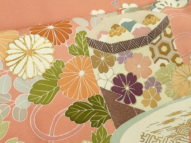 平和屋本店○極上 創業460年・千總 訪問着 駒刺繍 御所車吉祥花文 東雲