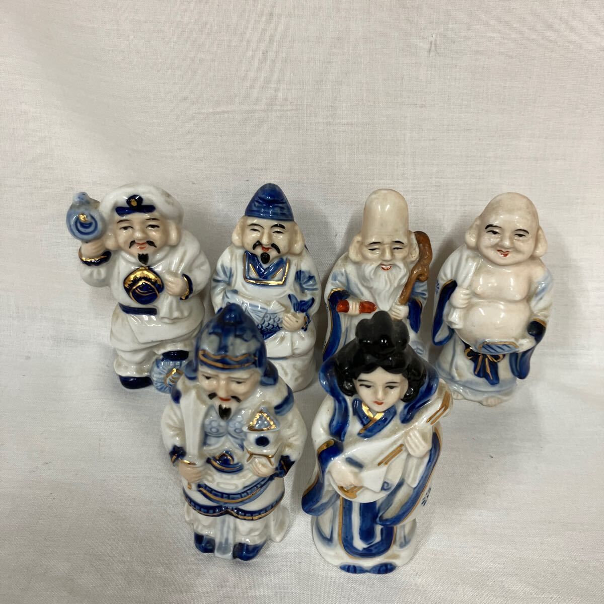 縁起ものインテリア　陶芸像 七福神　ビンテージ　アンティーク　レトロ雑貨 七福神/まとめて/置物/陶器/縁起物/中古品/長期保管品/汚れや傷あり