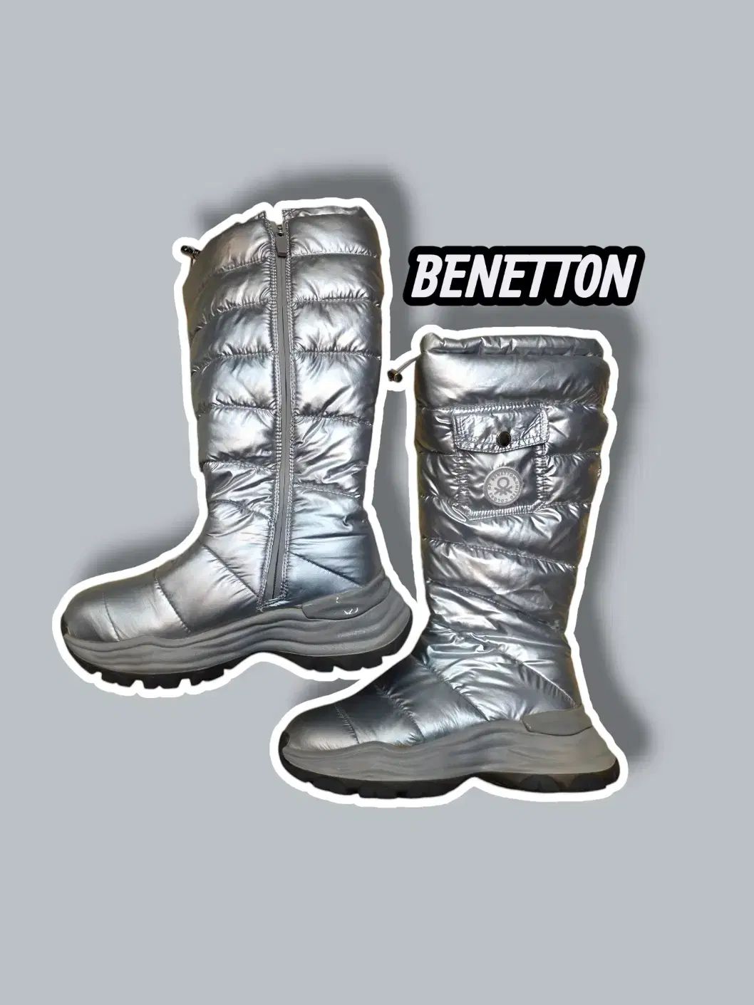 235| ベネトン ロング丈ダウンジャケット スノウ ブーツ シルバー |1211
