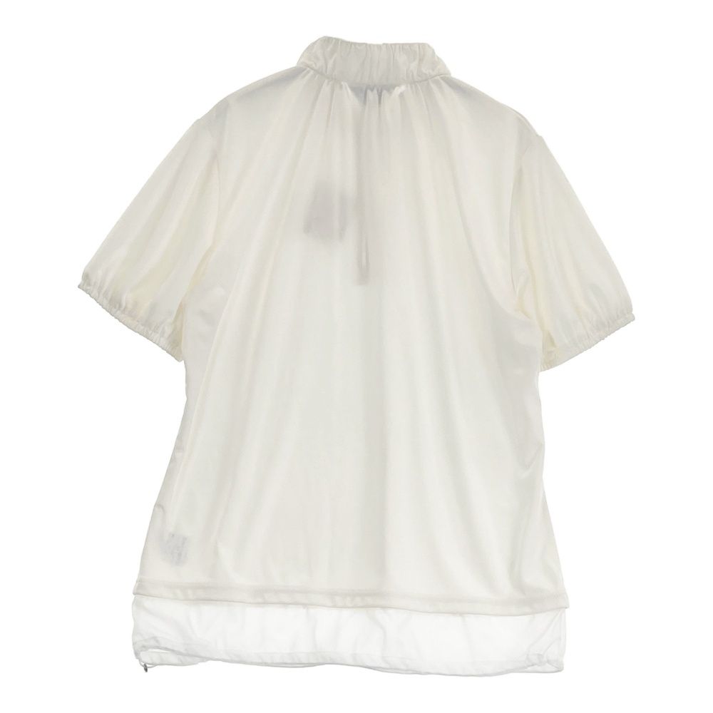 サイズ 42 LANVIN SPORT ランバン スポール 裾シフォン ハーフジップ半袖Tシャツ ホワイト系 ゴルフウェア レディース ストスト