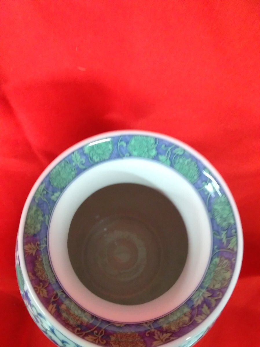 アンティーク 前畑陶器 庫山窯 青華緑彩 色絵 染付 花瓶 花入 飾り壷