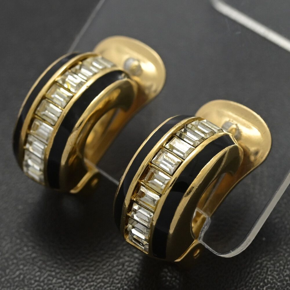 Christian Dior クリスチャンディオール ラインストーンイヤリング 合金 メッキ-9.8 g ゴールド×ブラック 翌日配送可 ♀ B レディース 599307