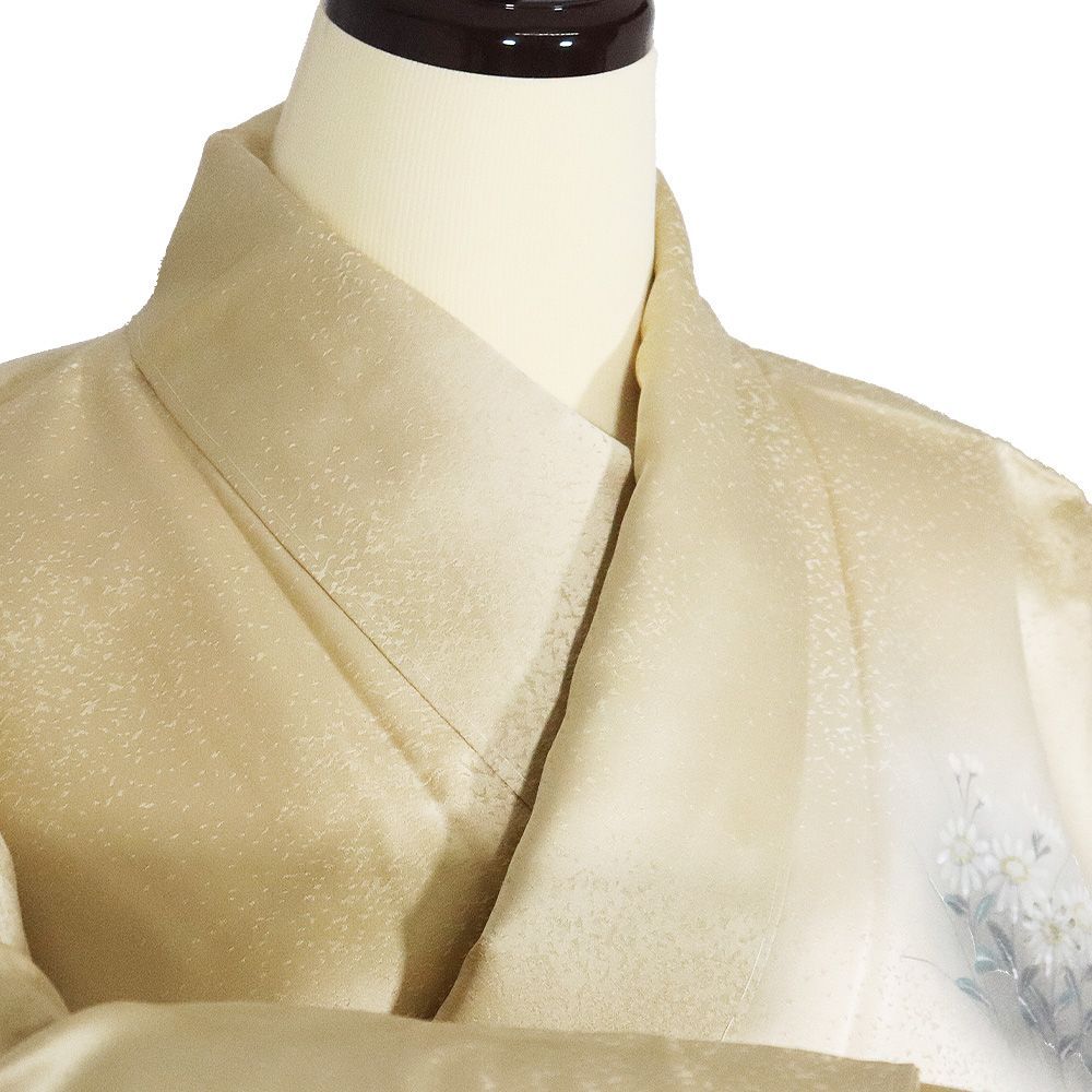 訪問着 袷 正絹 ベージュ 暈し 濡れ描き 草花 菫 コスモス 15号 S