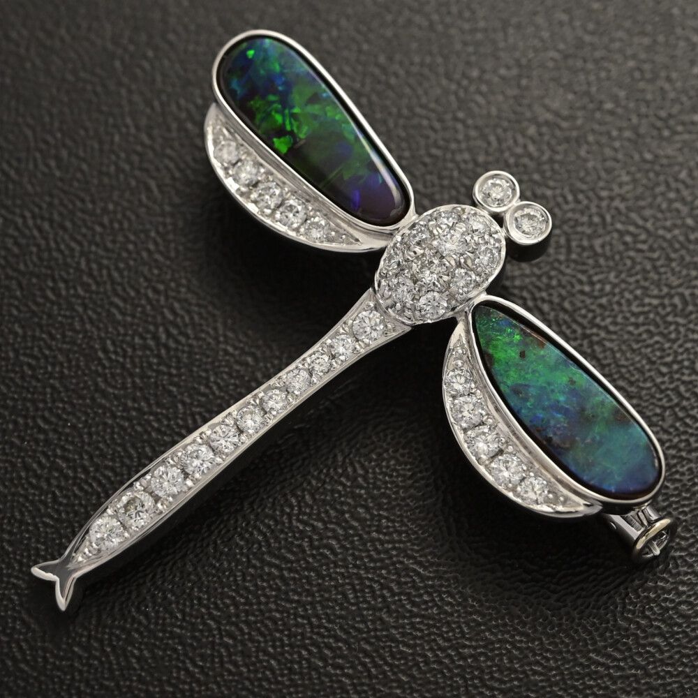 OP 3.19 ct 0.58 オーストラリア ライトニング リッジ 虫 トンボモチーフ オパール ダイヤモンドブローチ×ペンダント Pt 900-8.4 g ♀ S レディース 598518