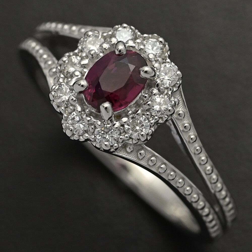 RU 0.32 ct FD 0.19 フラワーモチーフ 取り巻き ルビー ダイヤモンド リング･指輪 Pt 900-4.4 g 12号 52 プラチナ プレゼント ♀ S レディース 598612