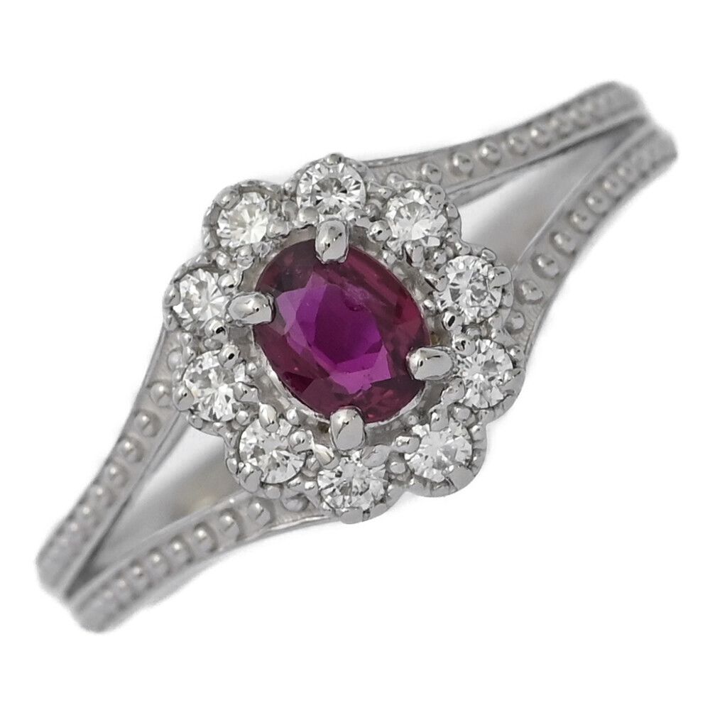 RU 0.32 ct|FD 0.19 ct|フラワーモチーフ 取り巻き ルビー ダイヤモンド リング･指輪|Pt 900-4.4 g|12号| 52|プラチナ|プレゼント ♀ S レディース 598612