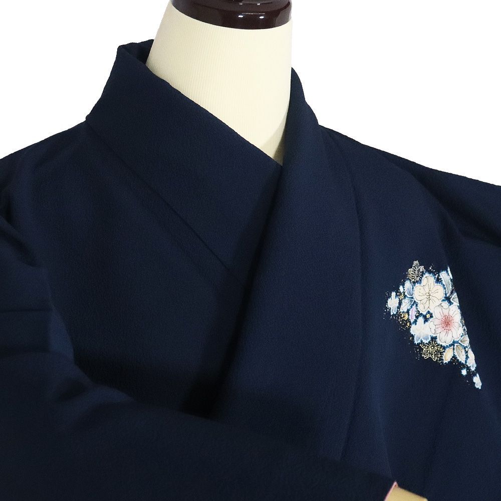 辻が花訪問着 袷 正絹 紺 絞り 辻が花 トールサイズ ki31453 美品