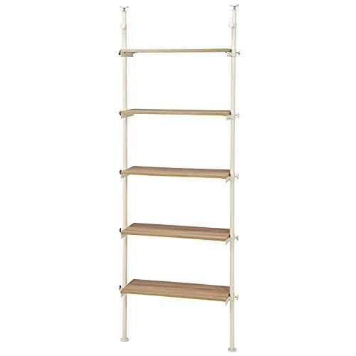 萩原 Hagihara オープンシェルフ ラック 突っ張り 木目調棚 5段 幅70 無段階調節 ナチュラル×ホワイト KTR-3155 WH