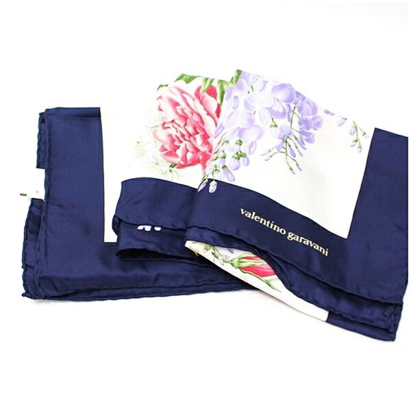 ヴァレンチノガラヴァーニ 未使用 シルク スカーフ ホワイト ネイビー 花柄