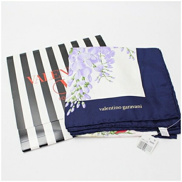ヴァレンチノガラヴァーニ 未使用 シルク スカーフ ホワイト ネイビー 花柄